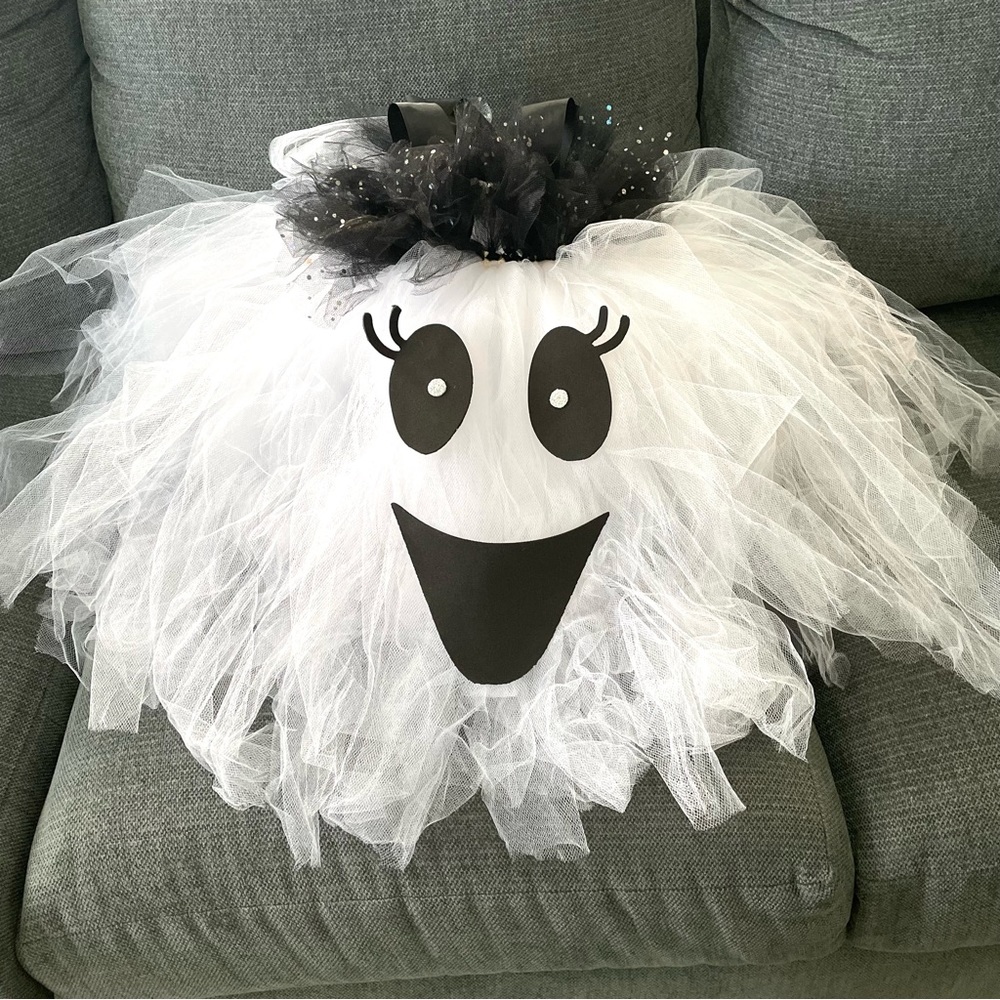 Friendly Ghost Tulle Tutu Dress White Black Halloween Costume